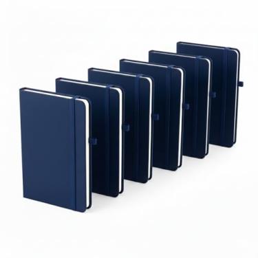 Imagem de Caderno de anotações com elástico no tamanho A5, suporte para caneta, capa dura em material sintético, miolo 80 folhas pautadas na cor bege. Caderno A5 Capa em PU (21x14,5) (10, Azul)