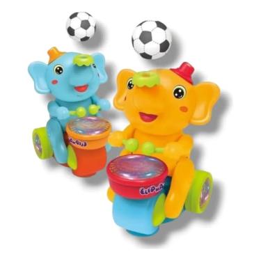 Imagem de Elefante Musical Infantil a Pilha com Luz e Som, Bate e Volta, Unissex, Amarelo ou Azul