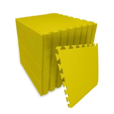 Imagem de SELLER Tapete de Encaixe em EVA – 24 peças 50×50 cm, 5mm espessura, superfície antiderrapante, modular tipo quebra-cabeça, com bordas, piso infantil, academia, brinquedoteca, proteção contra impacto e conforto (Amarelo)