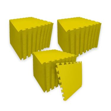 Imagem de SELLER Tapete de Encaixe em EVA – 96 peças 50×50 cm, 5mm espessura, superfície antiderrapante, modular tipo quebra-cabeça, com bordas, piso infantil, academia, brinquedoteca, proteção contra impacto e conforto (Amarelo)