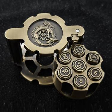 Imagem de Conjunto de dados de metal giratório, 7 peças de dados poliédricos com caixa cilíndrica giratória, estilo Cyberpunk, dados RPG de mesa para Dungeons and Dragons, jogos de mesa