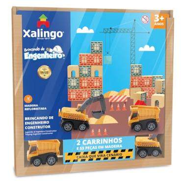 Imagem de Xalingo Blocos de Montar Brincando de Engenheiro Construtor Madeira 53 Peças