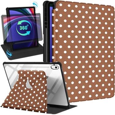 Imagem de Uppuppy Capa inteligente para Samsung Galaxy Tab S9/S9 FE/S10/S10 FE/S10 Lite de 11 polegadas - suporte giratório de 360 graus com suporte para lápis para mulheres e meninas, bolinhas marrons para