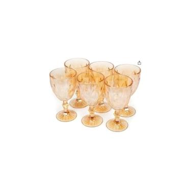 Imagem de Conjunto 6 Taças de Vidro Diamond Gold, 325ml, Acabamento Dourado, Design Diamantado com Relevo, 17cm Altura, Vidro