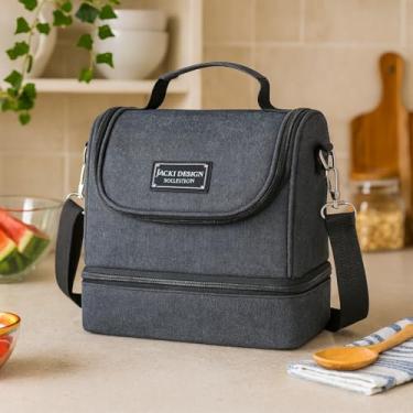 Imagem de Bolsa Térmica com 2 Compartimentos com Alça Transversal Para Lancheira e Salgadinhos Leve para Academia Fitness Escritorio Almoço Primum (Preto)