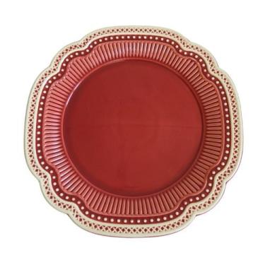 Imagem de Prato de Bolo em Cerâmica Maia Vermelho Ferrugem 32,5 cm - SCALLA