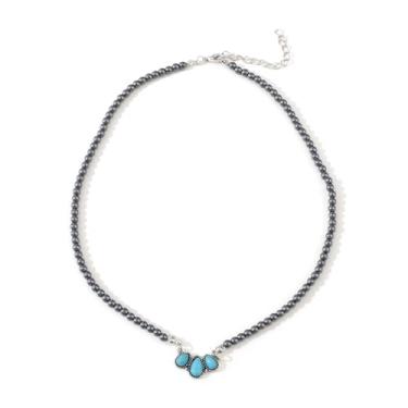 Imagem de coadipress Colar de pérolas Navajo, joia ocidental, para mulheres, boêmio, com miçangas, vintage, pingente turquesa, cowgirl, colar, Middle, Liga de aço Liga de aço Turquesa, Sem Pedra Preciosa