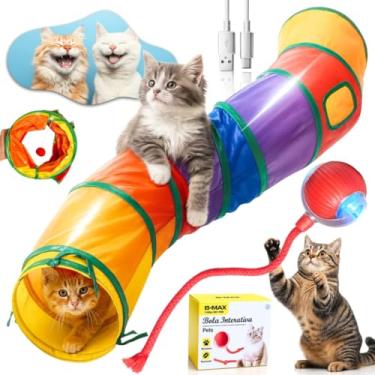 Imagem de Kit Gatos Túnel Espaçoso Pop-up Resistente + Bola Mágica Interativa com Cauda e Luz LED Carregamento USB - A Solução Completa para Acabar com o Tédio, Sedentarismo e Stress do seu Felino