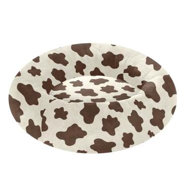 Imagem de SEHANY Cama de cachorro com estampa de vaca marrom, removível e lavável, pequena, redonda, cama de gato fofa, super macia, confortável para animais de estimação com fundo antiderrapante para cães