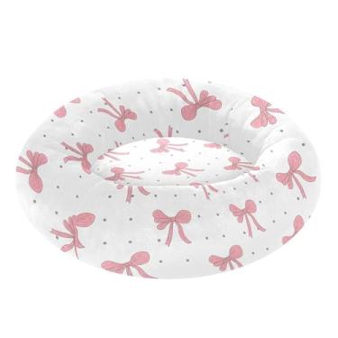 Imagem de SEHANY Cama fofa para cachorro rosquinha de laço rosa removível e lavável pequena cama redonda para gatos cama fofa super macia confortável para animais de estimação com fundo antiderrapante para cães