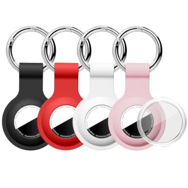 Imagem de Linsaner Suporte de AirTag atualizado com capa transparente cobertura total chaveiro para AirTag, silicone para AirTags, pacote com 4 para Apple Holder GPS Tracker Item Tag Finders, preto/vermelho