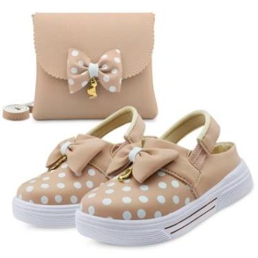 Imagem de Kit Sandália Babuche Infantil Menina Com bolsa Laço Nude/Branco Gatatuya-Feminino