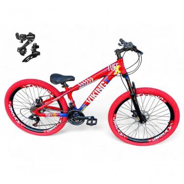 Imagem de Bicicleta Aro 26 Vikingx Tuff Câmbios Shimano 21v Freeride Freio A Disco Aro Vmaxx Pneu Flame vermelho-Azul X25