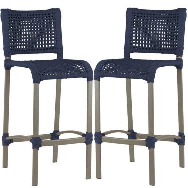 Imagem de 2 Banquetas Haiti Corda Náutica Alumínio Trama Original Azul Marinho