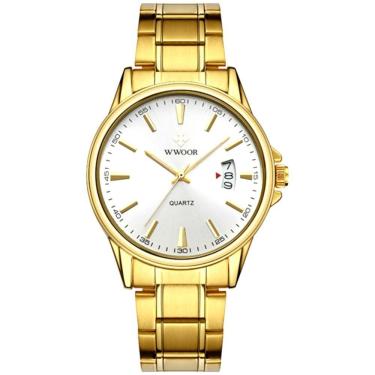Imagem de Relógio Masculino Quartzo Dourado Em Aço Inoxidável á Prova D´agua Branco Dourado