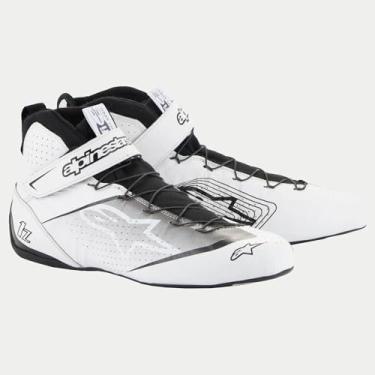 Imagem de Alpinestars Tênis de direção, Tech-1 Z V3, cano médio, aprovado pela FIA, couro externo, interior aramida, branco/preto, lateral 10,5, par