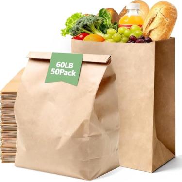 Imagem de EKACO Pacote com 50 sacos de papel marrom grandes, 30 x 17 x 43 cm, sacos de papel Kraft resistentes de 27 kg para compras, compras, varejo, restaurante e reciclagem