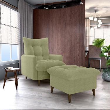 Imagem de Conjunto P/ Sala Montreal 1 Poltrona Decorativas E 1 Puff Bouclê Oliva - Matrix