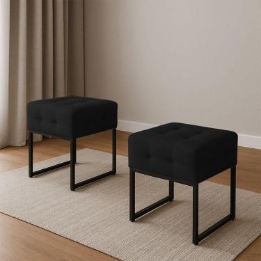 Imagem de Puff Sala Decorativo Industrial Kit 2 Elisa Suede D03 - D'rossi Preto