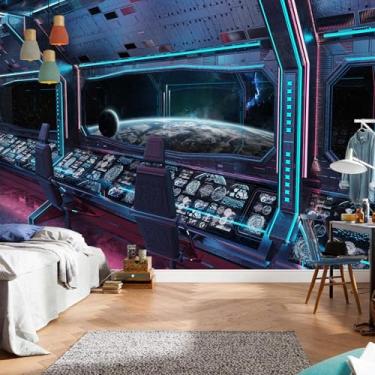Imagem de FLFK Papel de parede 3D Spaceship Outer Space Wall Murals Wallpaper Poster Background for Kids Bedroom Office Decor 350.0 cmx229.9 cm (Não descasque e cole