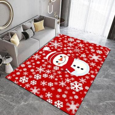 Imagem de EDGZKO Tapetes de Natal para sala de estar: 1,8 x 2,5 m, vermelho, boneco de neve, tapete de flocos de neve, tapete lavável grande de Natal para quarto, sala de aula, sala de jantar, escritório em