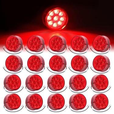 Imagem de TMH 20 mini marcadores laterais redondos de 5 cm, luzes vermelhas com refletores, luzes de folga de 9 LEDs, trança de arame selada à prova d'água para caminhão de reboque, furgão, barco, pick-up, 12 V