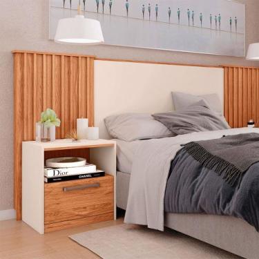 Imagem de Cabeceira Casal Com Mesa De Cabeceira Lucius Caemmun, Freijo/Off White