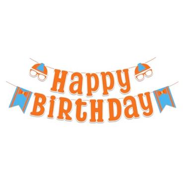 Imagem de JarThenaAMCS Decoração de aniversário de professor de inglês azul laranja banner de papel para professor de inglês guirlanda de feliz aniversário para chá de bebê caminhão de bombeiros suprimentos de