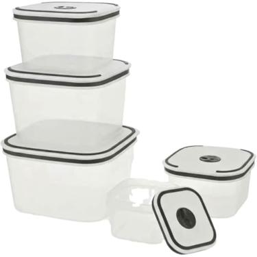 Imagem de Conjunto 5 Potes Herméticos Quadrados de Plástico com Tampa, Recipientes para Armazenamento de Alimentos