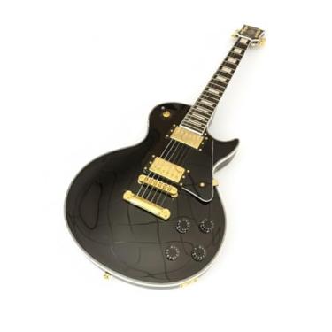 Imagem de Electric Guitar Solid Mahogany Stainless Steel Round Frets Gold Hardware Setup Black