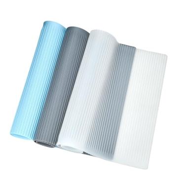 Imagem de Tapetes de geladeira, 3 peças, forros de prateleira de silicone, tapetes de geladeira, resistentes ao calor, almofadas multifuncionais, gavetas, mesa, jogo americano cinza/azul/transparente