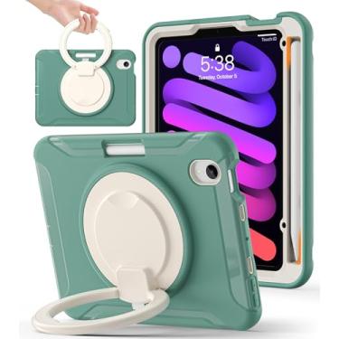 Imagem de BATYUE Capa para iPad Mini 7 (A17 Pro) 2024/iPad Mini 6 (A15 Bionic) 2021 21.1 cm, capa protetora resistente à prova de choque com suporte para lápis/suporte giratório de 360°, para crianças, verde