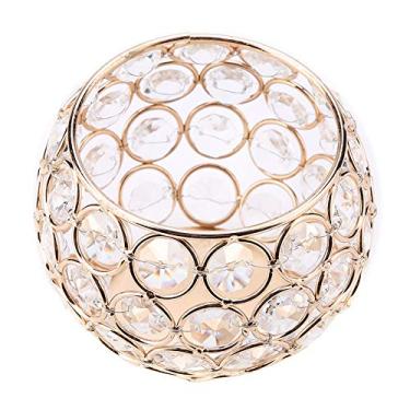 Imagem de GLOGLOW Castiçal de Cristal, Contas Octogonais que Cortam Castiçal de Metal Com Joias Brilhantes para Casamento, Natal, Aniversário, Presente (Dourada)