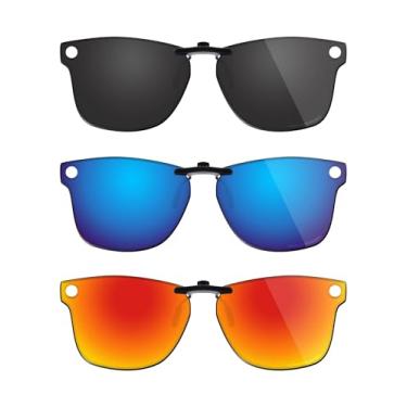 Imagem de Fiskr Óculos de sol polarizados clip-on para Ray-Ban Meta Wayfarer RW4006 e Gen 2 RW4012 (tamanho 50-22) - Proteção UV - Ajuste universal - Não abre - Preto clássico e azul gelo e vermelho fogo