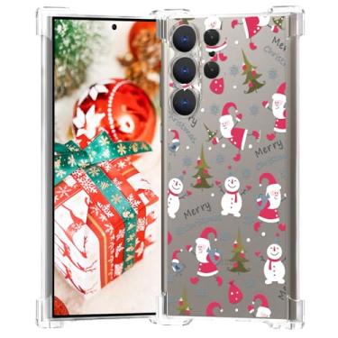 Imagem de XIMIZU Capa transparente de Natal para Samsung Galaxy S24 Ultra Papai Noel, design de boneco de neve transparente TPU para meninas, capa traseira flexível à prova de choque feminina para Samsung