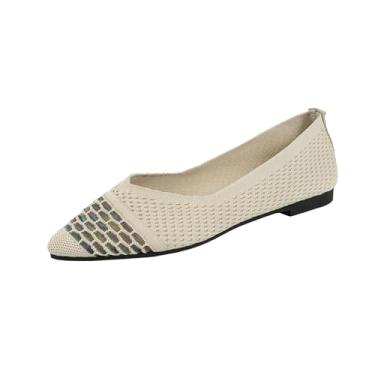 Imagem de Mocassins femininos modernos, casuais, versáteis, plus size, respiráveis com bico fino, salto fechado, sola lisa, salto baixo de um pé, Bege, 38