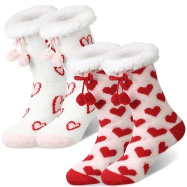 Imagem de Suhine 2 pares de meias femininas felpudas e fofas de inverno com coração quente, térmica, aconchegante, para Natal, Dia dos Namorados, Vívido, tamanho �nico
