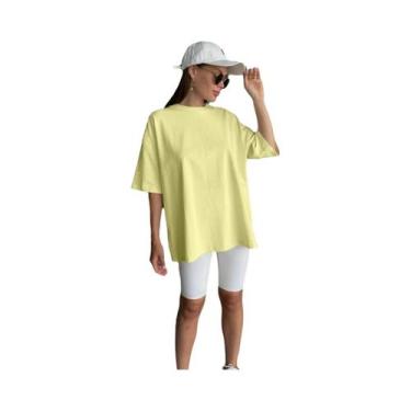 Imagem de Camisetas Básicas Femininas Oversized Em 21 Cores 100% Algodão Branco 
