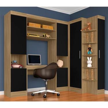 Imagem de Guarda Roupa Modulado Com Penteadeira Cleo Bor/pret - Móveis Arapongas Boreal/preto Fosco