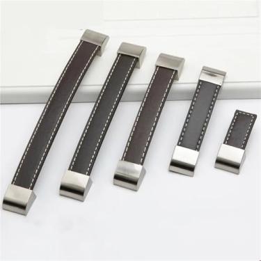 Imagem de Puxador de couro vintage e maçanetas de porta para armário de móveis gaveta gaveta alça de mala com parafusos ferragens para móveis 1 peça (preto-96 mm)