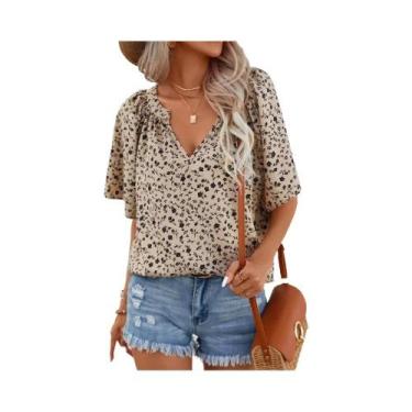 Imagem de Camisas Casuais De Escritório Femininas plus Size Com Estampa Total E 