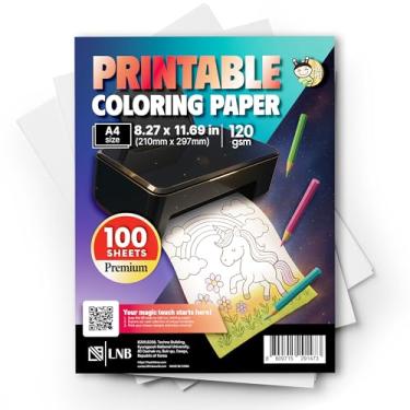 Imagem de HASHI Papel de colorir para impressão tamanho carta – 100 folhas de papel de desenho branco solto de 21 x 28 cm para artesanato, escritório e sala de aula – Qualidade premium de 120 g/m², compatível