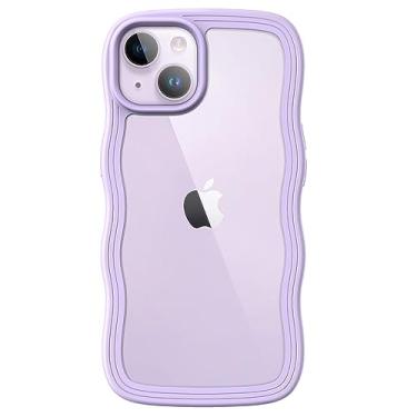 Imagem de JETech Capa Bonita para iPhone 14 6,1 Polegadas, Quadro de onda Forma Case à Prova de Choque para Telefone para Mulheres e Meninas, Capinha Parte Traseira Clara Rígida para PC (Roxo)