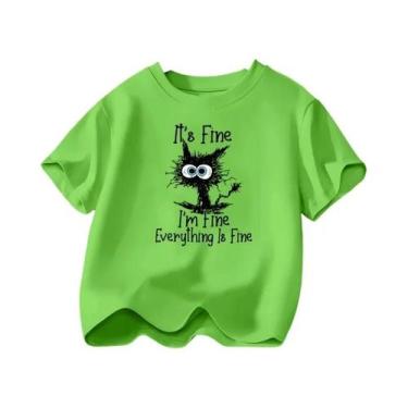 Imagem de Camiseta Infantil De Natal Com Gato Preto, Manga Curta, Algodão, Para 