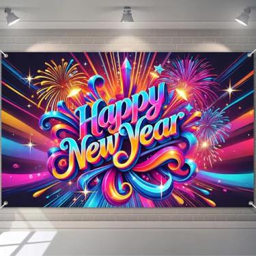 Imagem de BlissYard Banner de fundo feliz ano novo fogos de artifício celebração fotografia de fundo para decorações de festas de fim de ano, decoração de casa, suporte de cabine de fotos grande de tecido 180 x