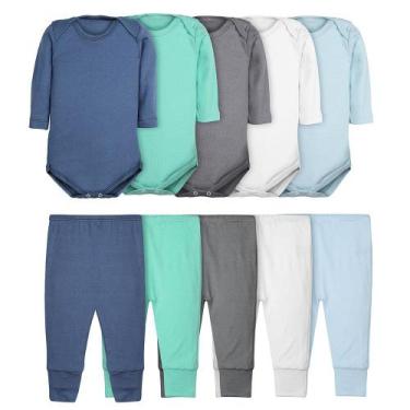 Imagem de Roupa de Bebê Body e Calça Mijão Kit 10 Peças Manga Longa Masculino - 