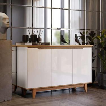 Imagem de Aparador Buffet Sala Flow 3 Portas Com Pés Em Madeira Maciça - Anyben,