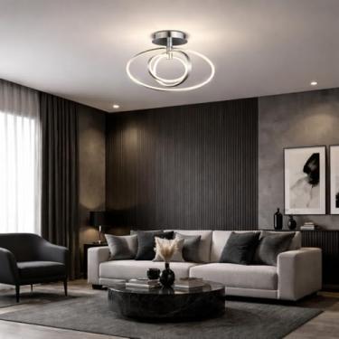 Imagem de Luminária de Teto LED Mandala 50W, Cromado, Dimerizável, 3 Temperaturas de Cor (3000K/4500K/6000K), Alumínio, Bivolt, 60x60x35cm