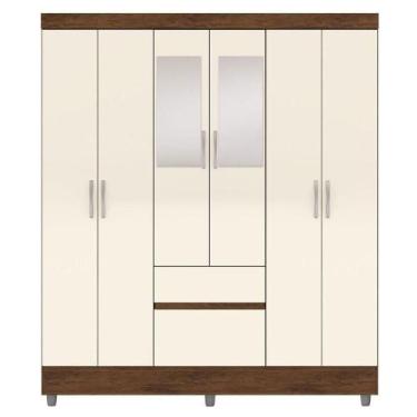 Imagem de Guarda-roupa Casal 6 Portas 2 Gavetas Com Espelho Ideval Imbuia-champa