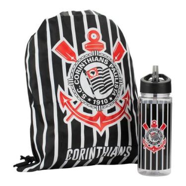 Imagem de Kit Timão Corinthians Garrafa  Bico 450ml + Mochila Saco - Mileno, Gar